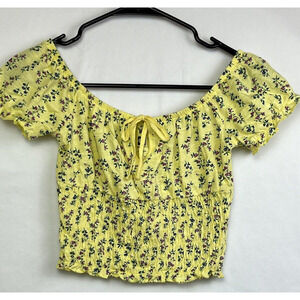 NWT Pacsun Women's Size XS Yellow Floral Print Short Sleeve Knit Crop Top